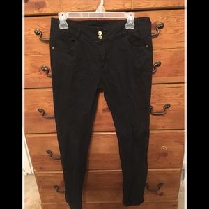 Standard straight black jeans.